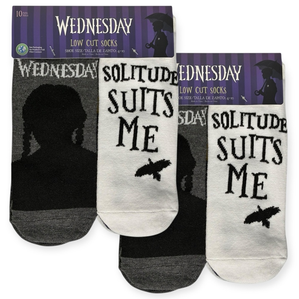 (2) Wednesday Addams Family Low Cut Socks 10 Pack Size 4 - 10